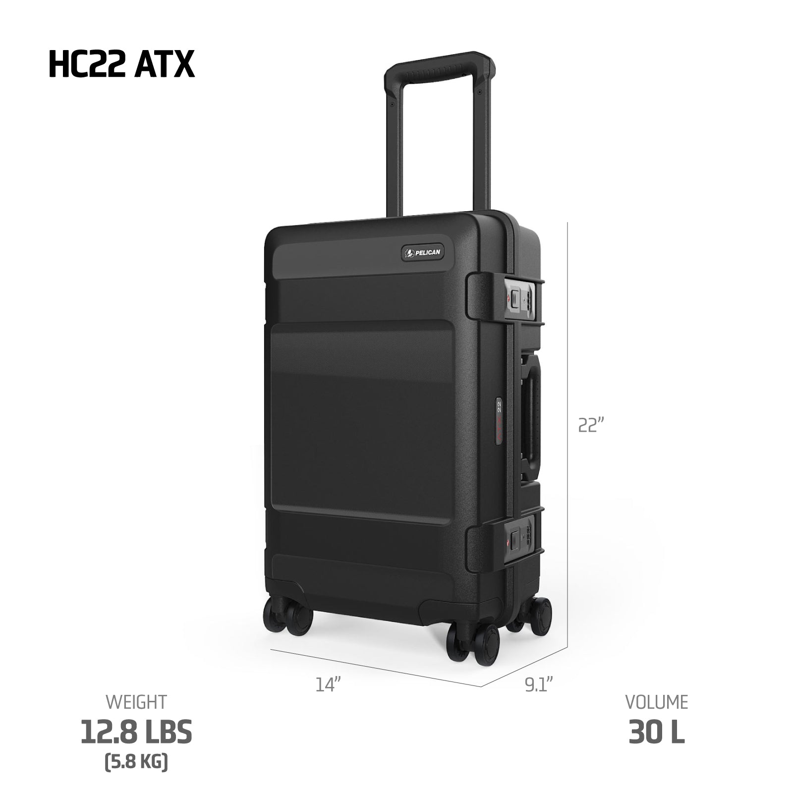 pelican luggage weight and volume