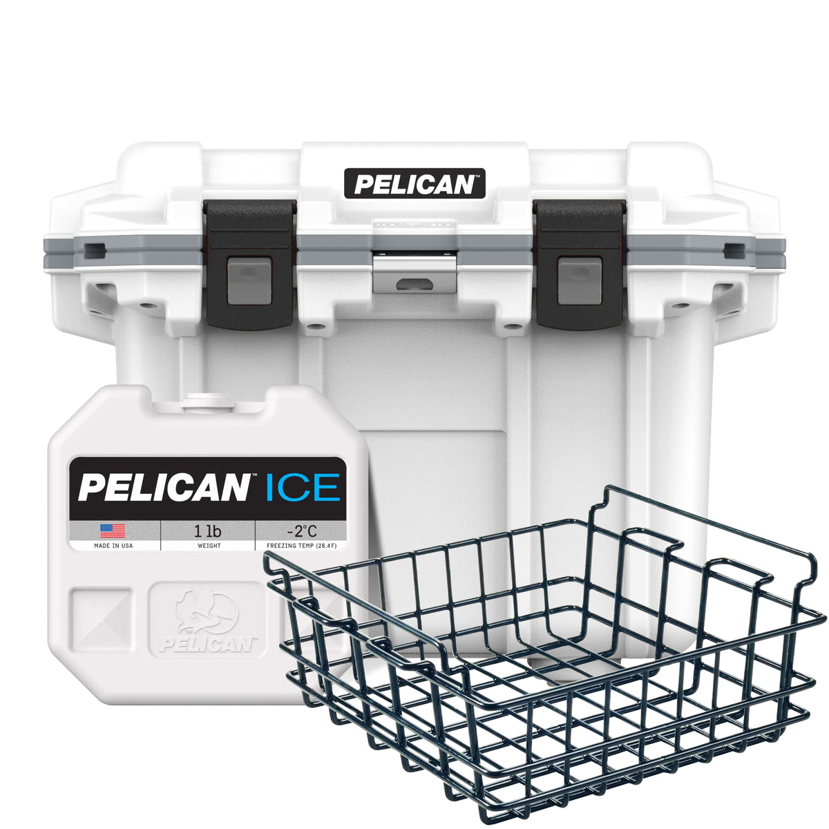 White / Grey Pelican 30QT Cooler with Pelican Dry Basket &amp; Pelican Ice Pack