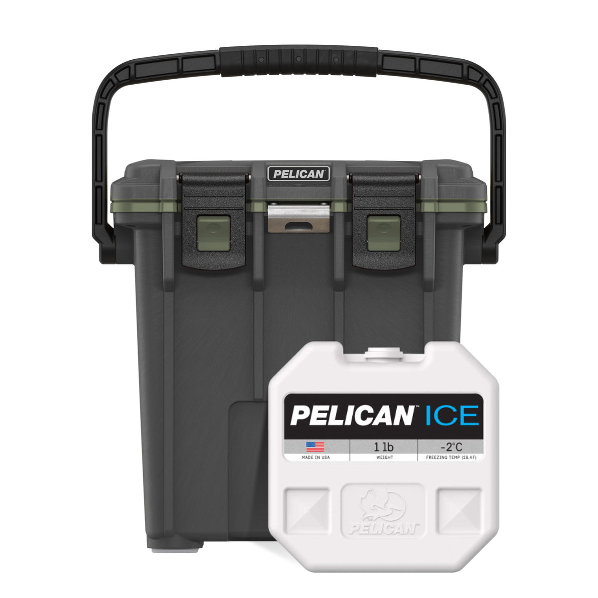 Gunmetal / OD Green Pelican 20QT Cooler with 1lb Ice Pack