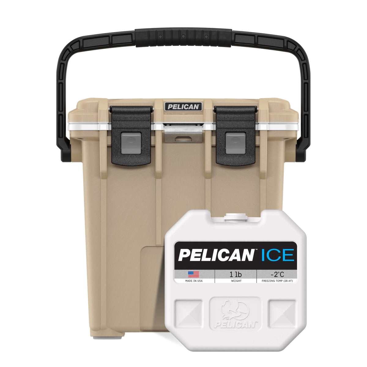 Tan / White Pelican 20QT Cooler with 1lb Ice Pack