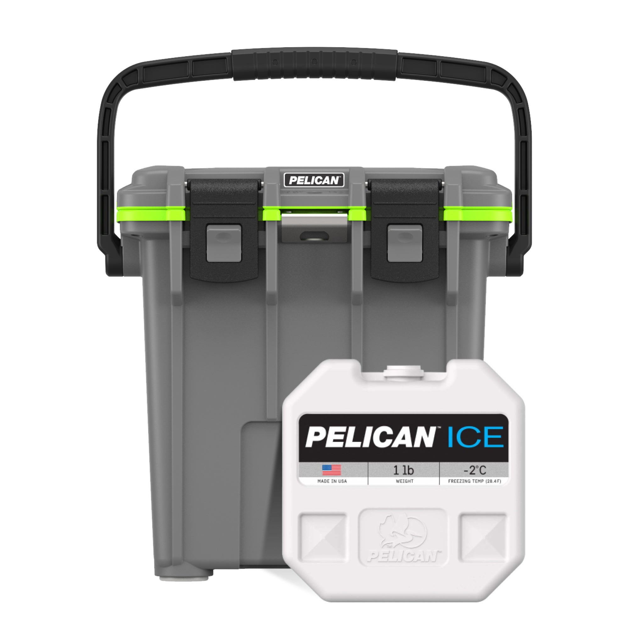 Dark Grey / Green Pelican 20QT Cooler with 1lb Ice Pack