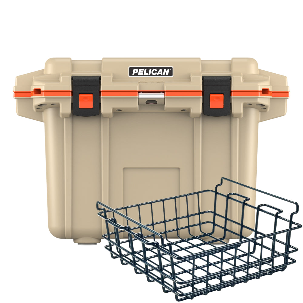 Tan / Orange Pelican 50QT Elite Cooler &amp; Dry Rack Basket