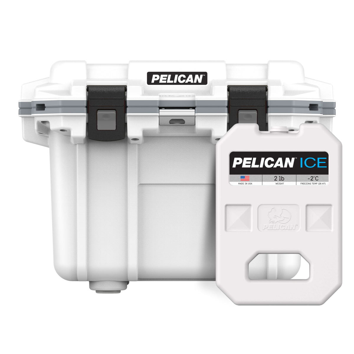 White / Grey Pelican 30QT Cooler with Pelican 2lb Ice Pack