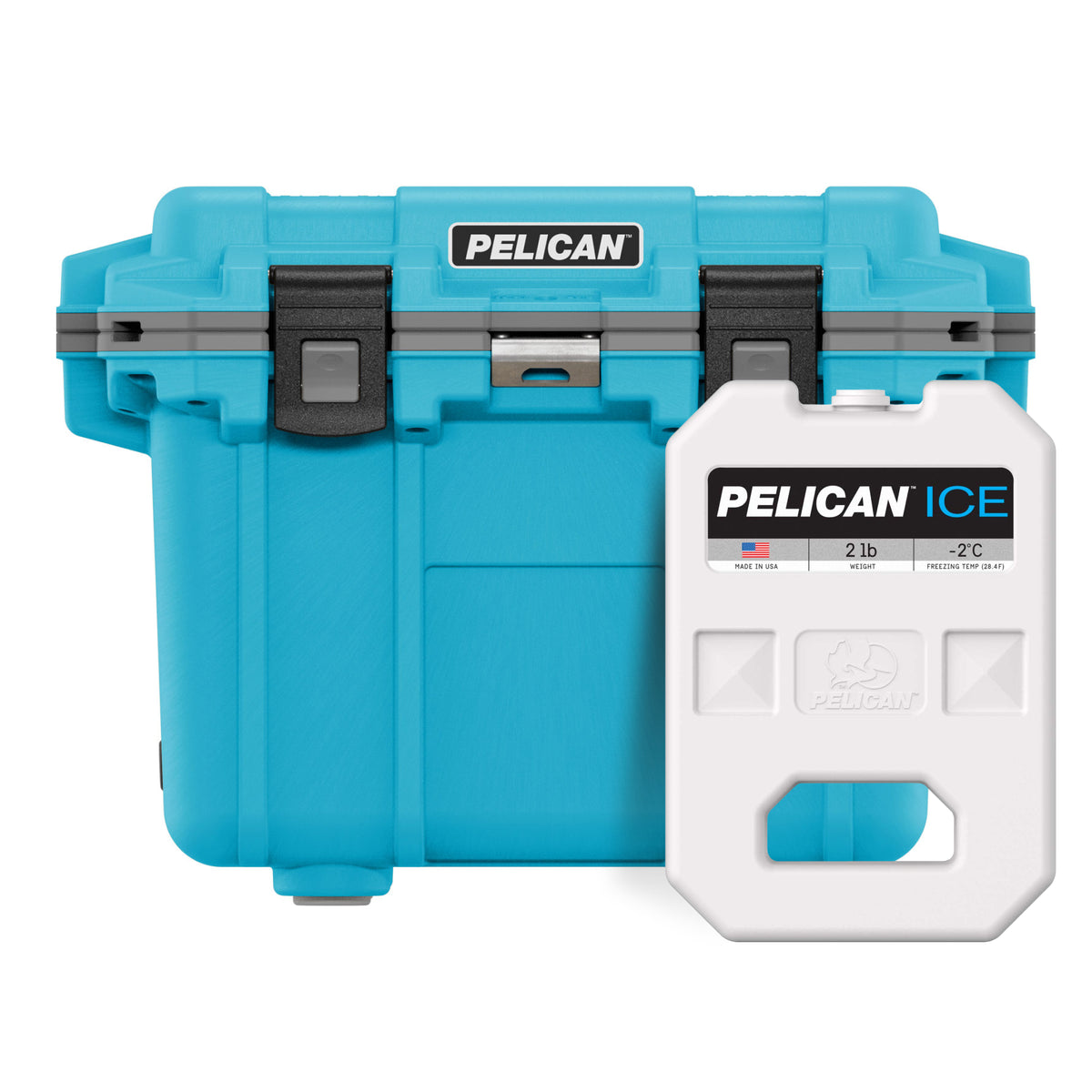 Cool Blue / Grey Pelican 30QT Cooler with Pelican 2lb Ice Pack