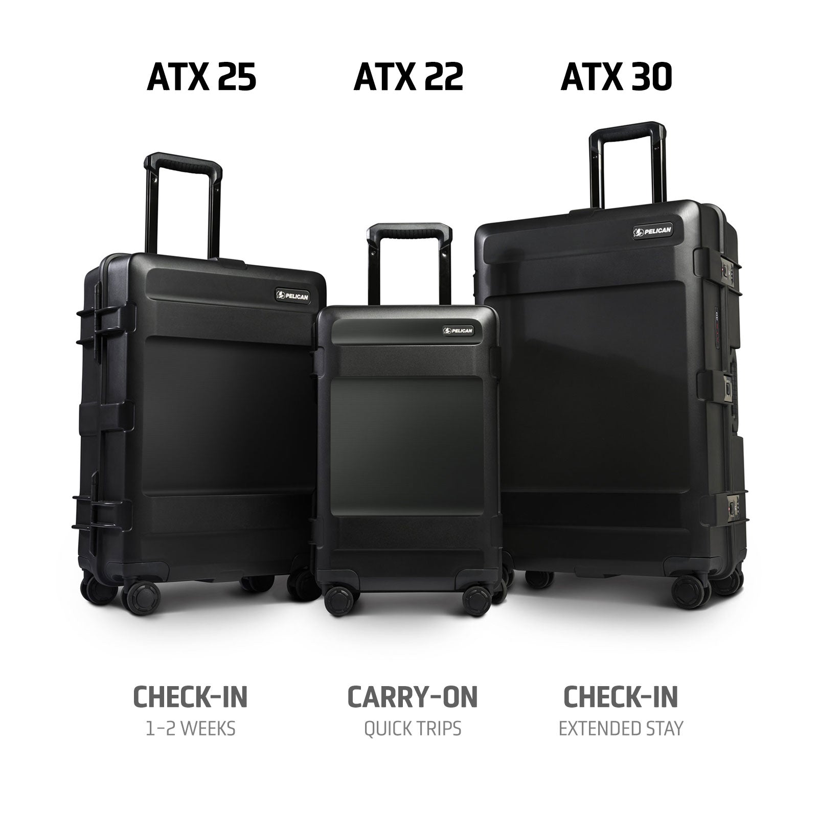 pelican luggage sizes together