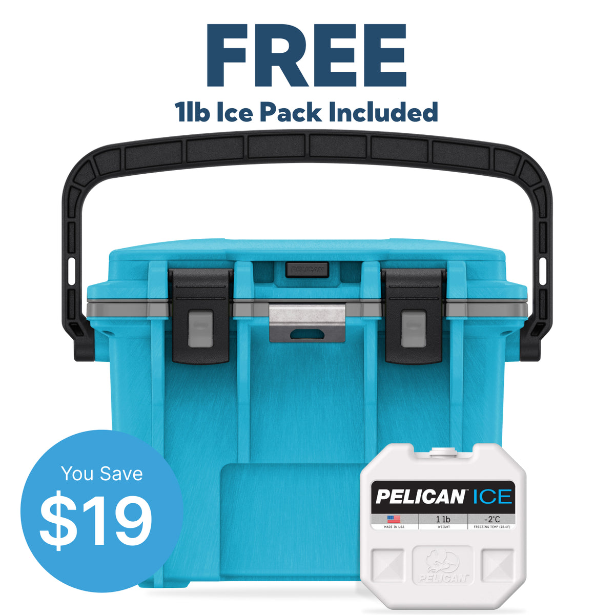 Cool Blue / Grey Pelican 14QT Personal Cooler with Free 1lb Ice Pack
