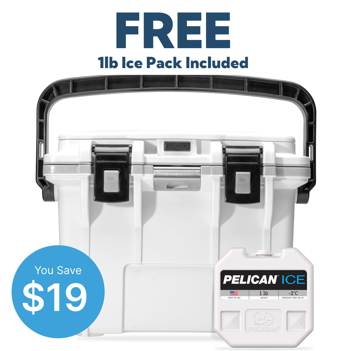 White / Grey Pelican 14QT Personal Cooler with Free 1lb Ice Pack