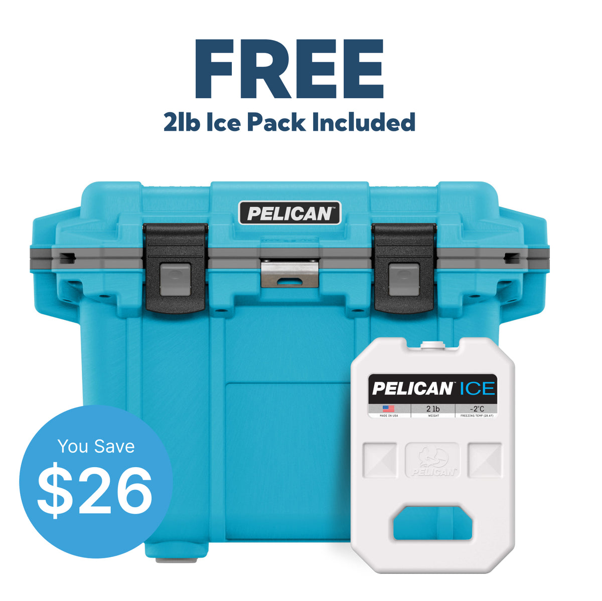 Cool Blue / Grey  Pelican Cooler and 2lb Free Pelican Ice Pack