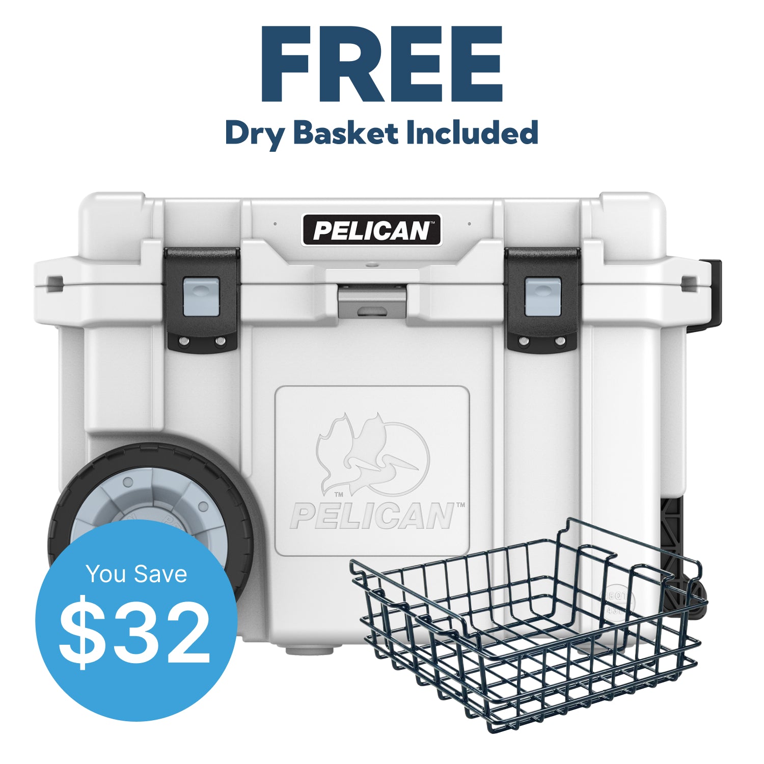 Charcoal Pelican 45QT Cooler with Free Pelican Dry Rack Basket