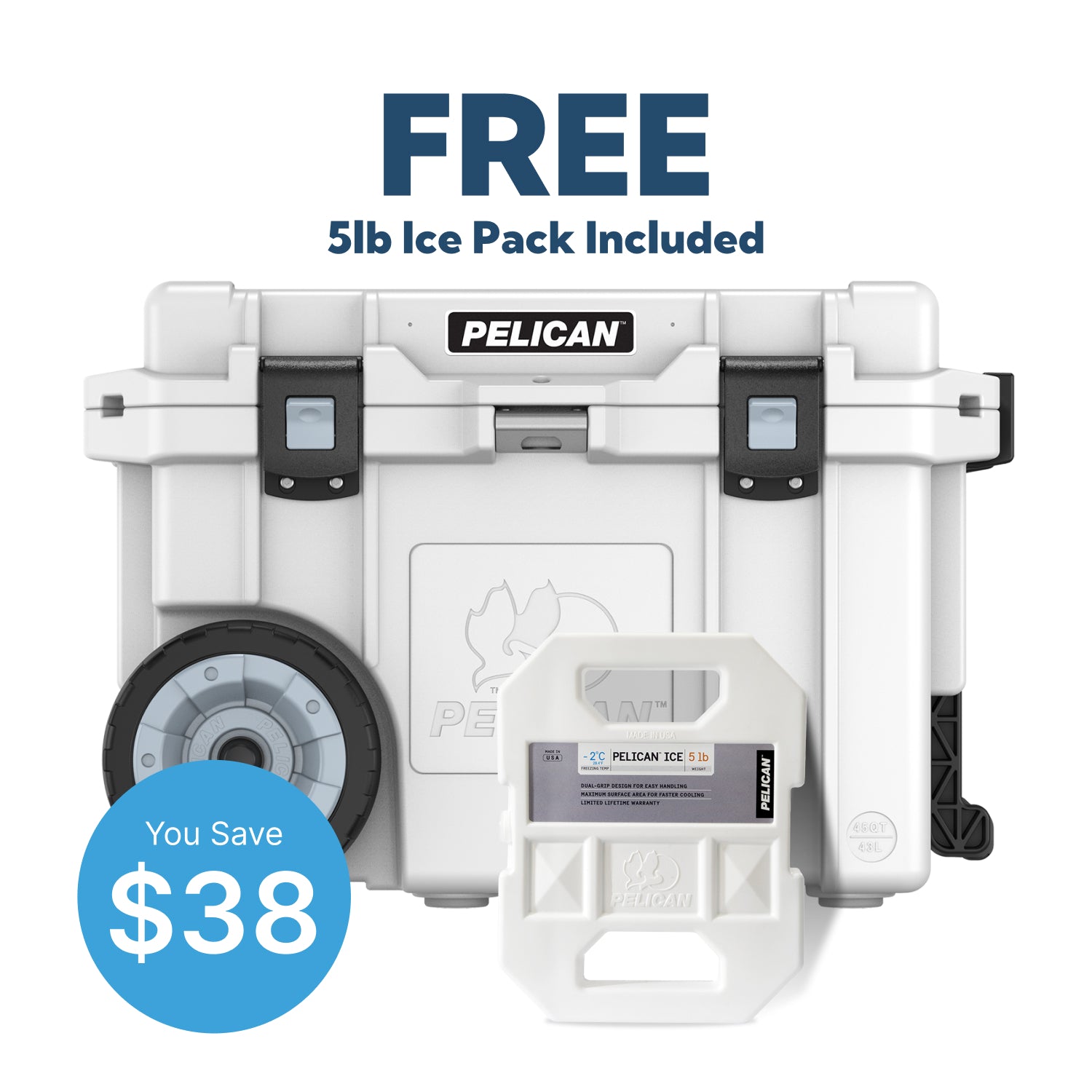 Charcoal Pelican 45QT Elite Wheeled Cooler with Free Pelican Ice Pack