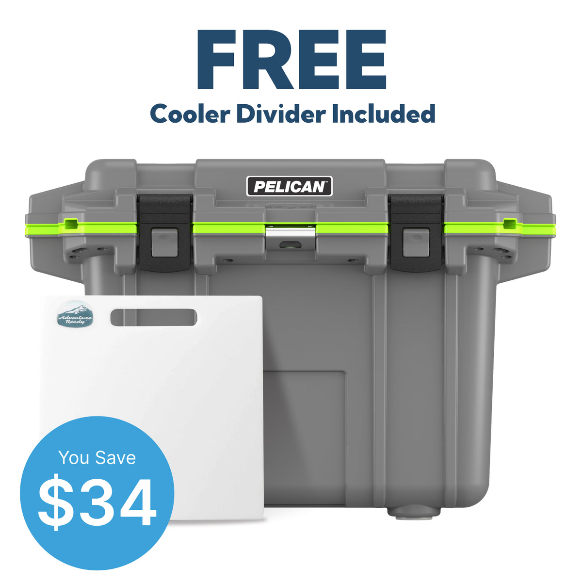 Dark Grey / Green Pelican 50QT Cooler &amp; Free Divider