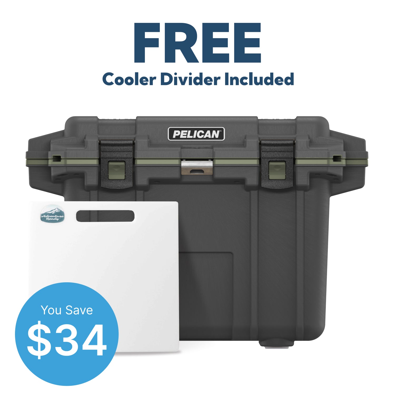 Gunmetal / OD Green Pelican 50QT Cooler & Free Divider