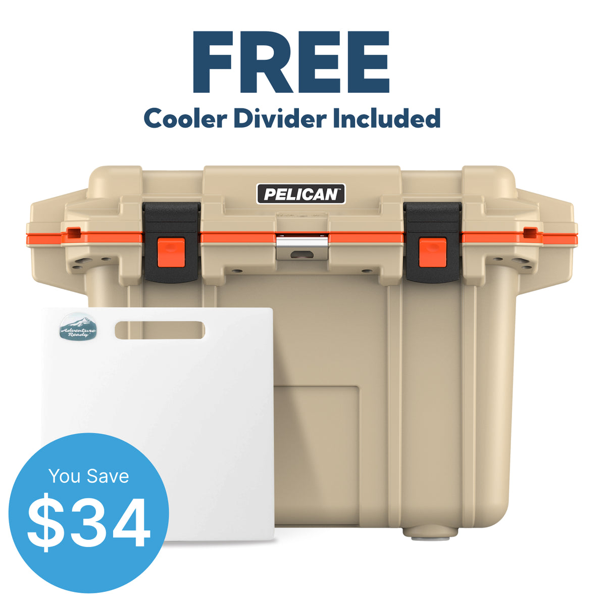 Tan / Orange Pelican 50QT Cooler &amp; Free Divider