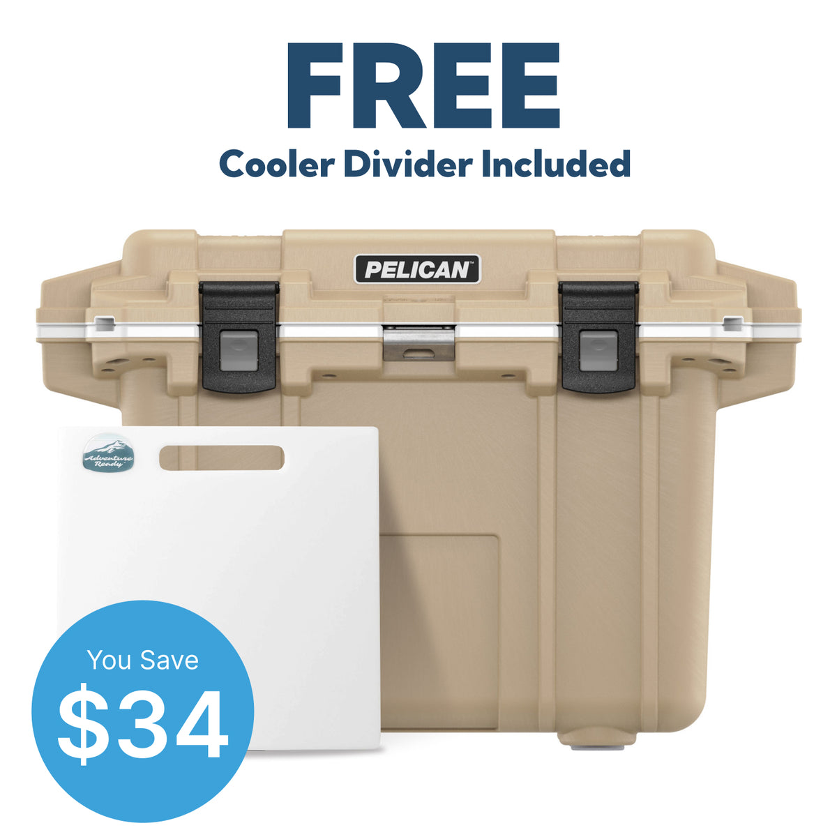 Tan / White Pelican 50QT Cooler &amp; Free Divider