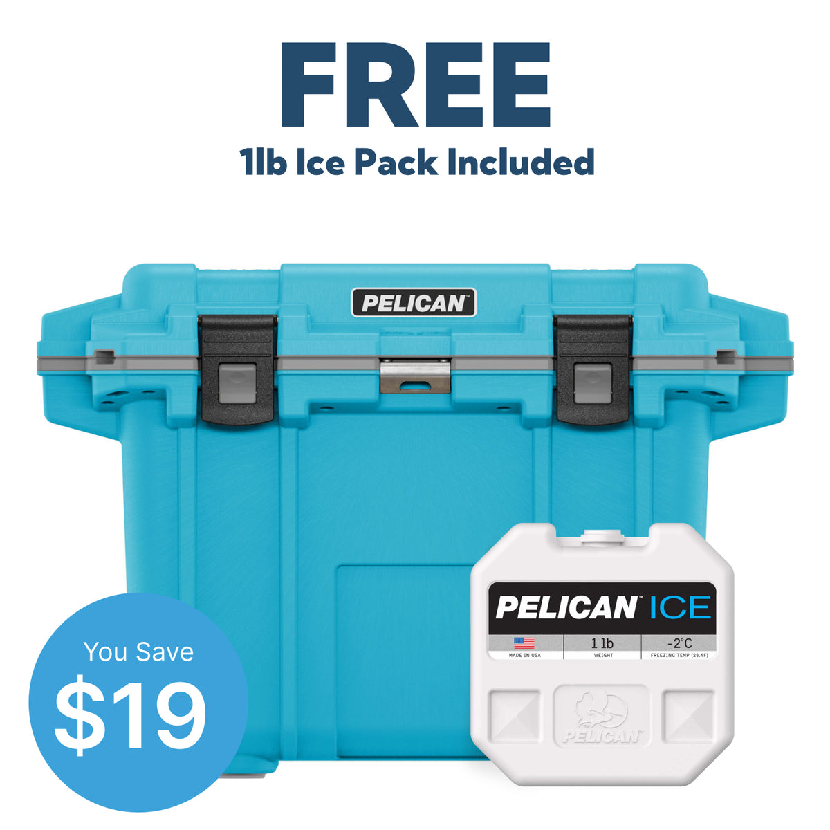 Cool Blue / Grey Pelican 50QT Elite Cooler &amp; Free 1lb Pelican Ice Pack