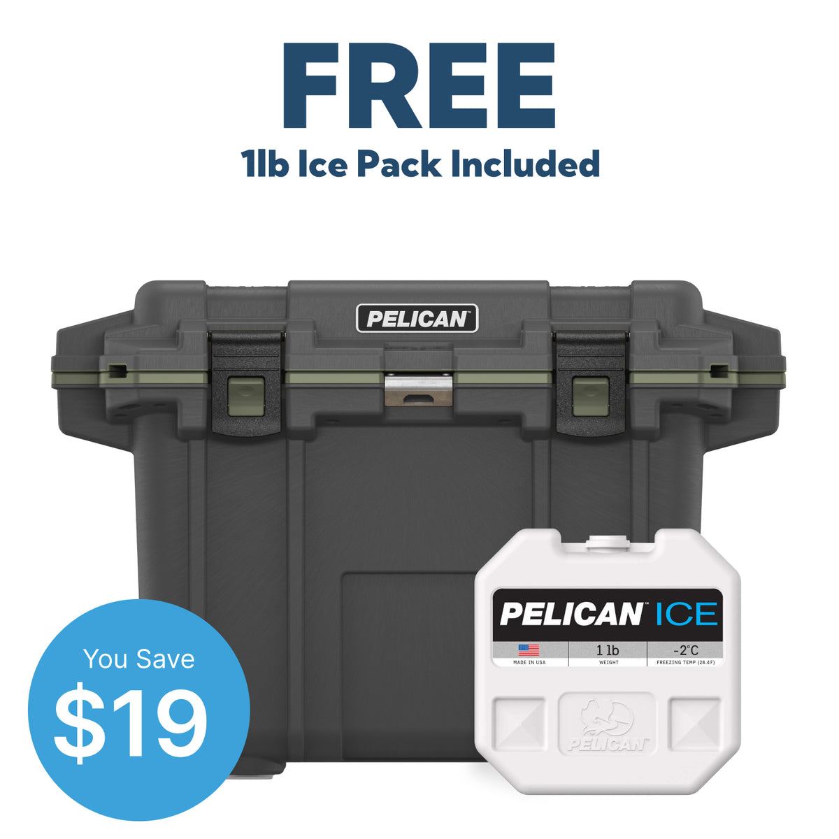 Gumetal / OD Green Pelican 50QT Elite Cooler &amp; Free 1lb Pelican Ice Pack