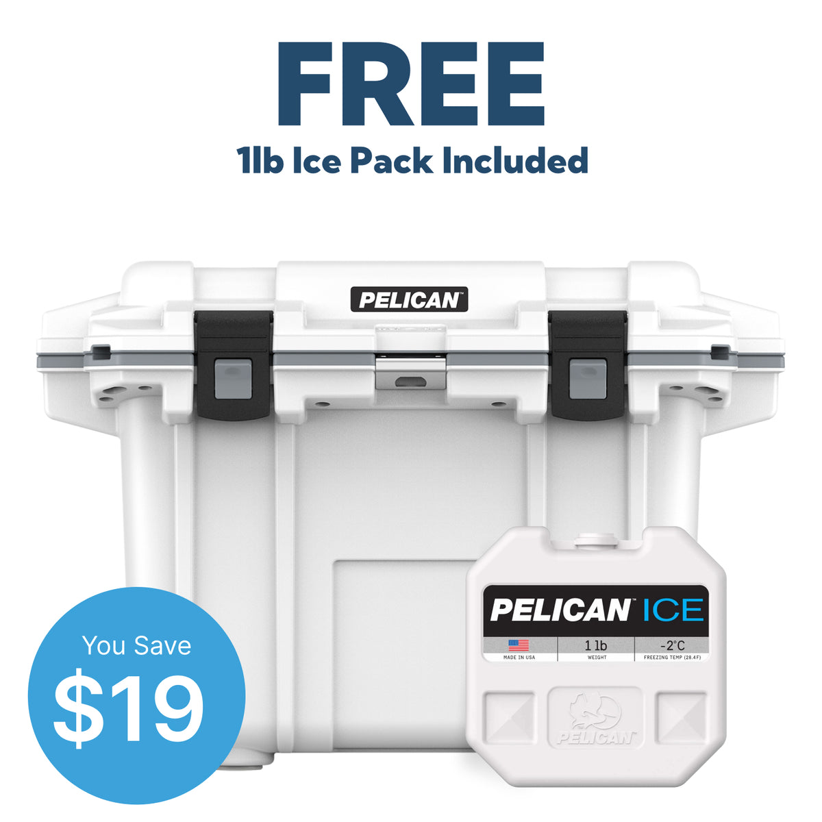White/ Grey Pelican 50QT Elite Cooler &amp; Free 1lb Pelican Ice Pack