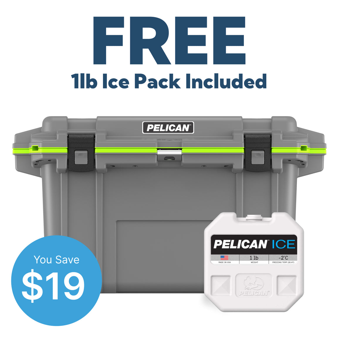 Dark Grey / Green Pelican 70QT Cooler With Free 1lb Pelican Ice Pack