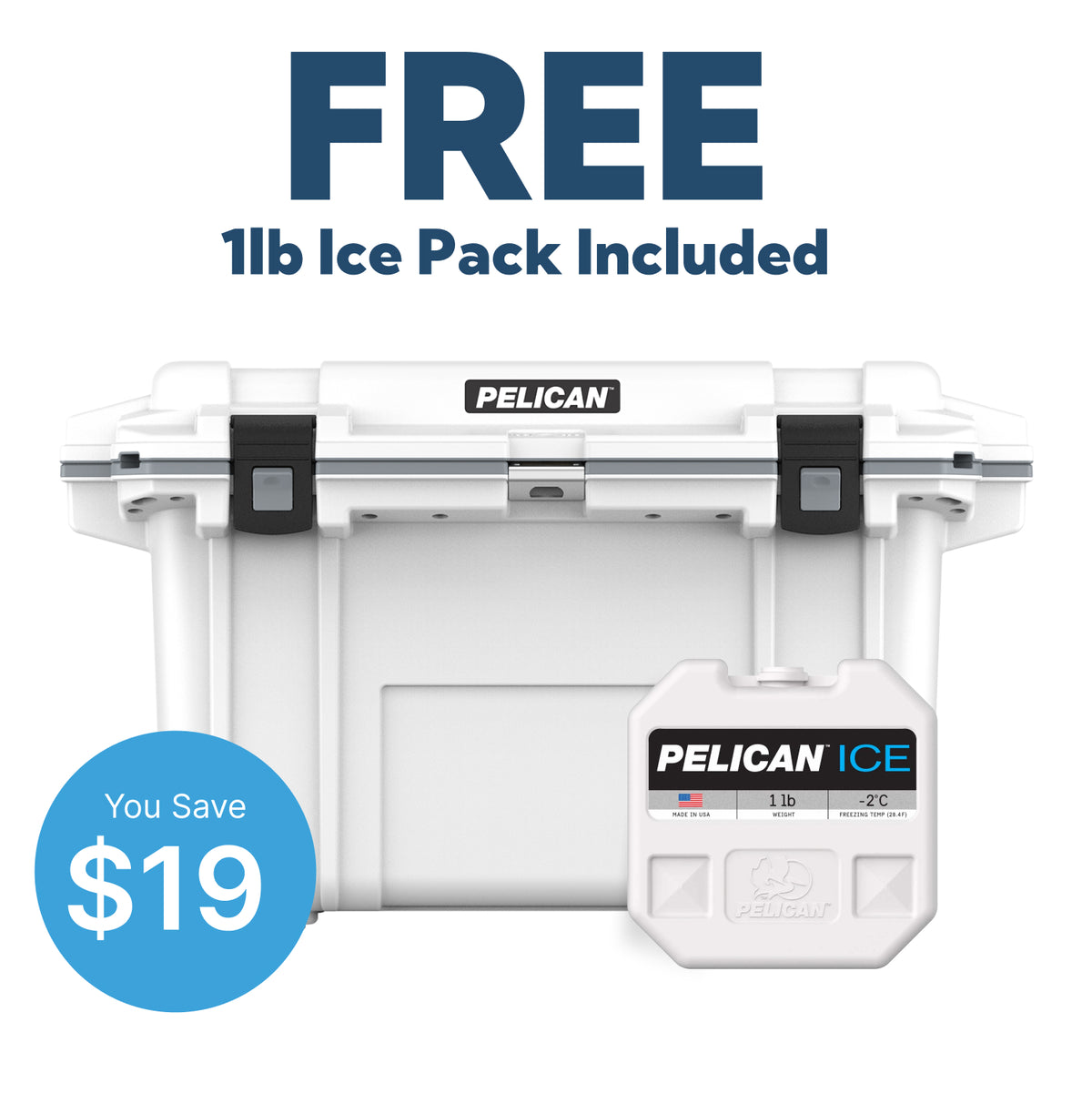 White / Grey Pelican 70QT Cooler With Free 1lb Pelican Ice Pack